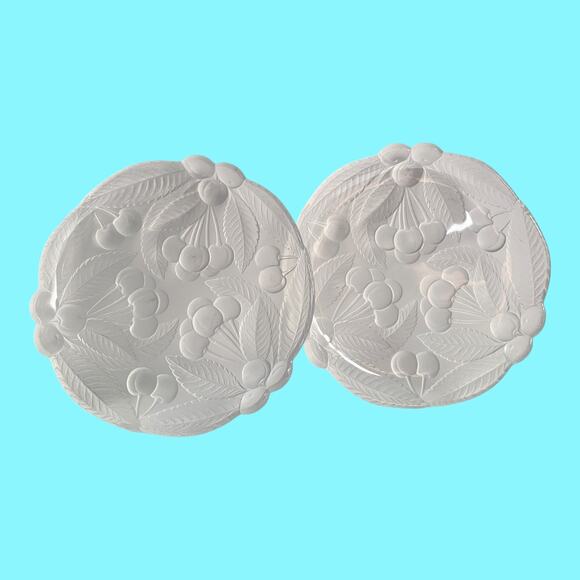 2 Mikasa Bountiful Raised Cherries Frosted Glass Individual Salad Plates 8” - Picture 1 of 8